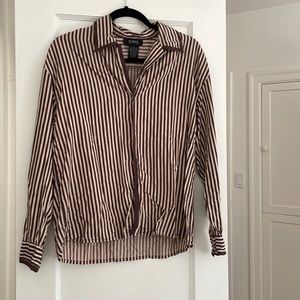 Chocolate brown and tan stripe silk blouse